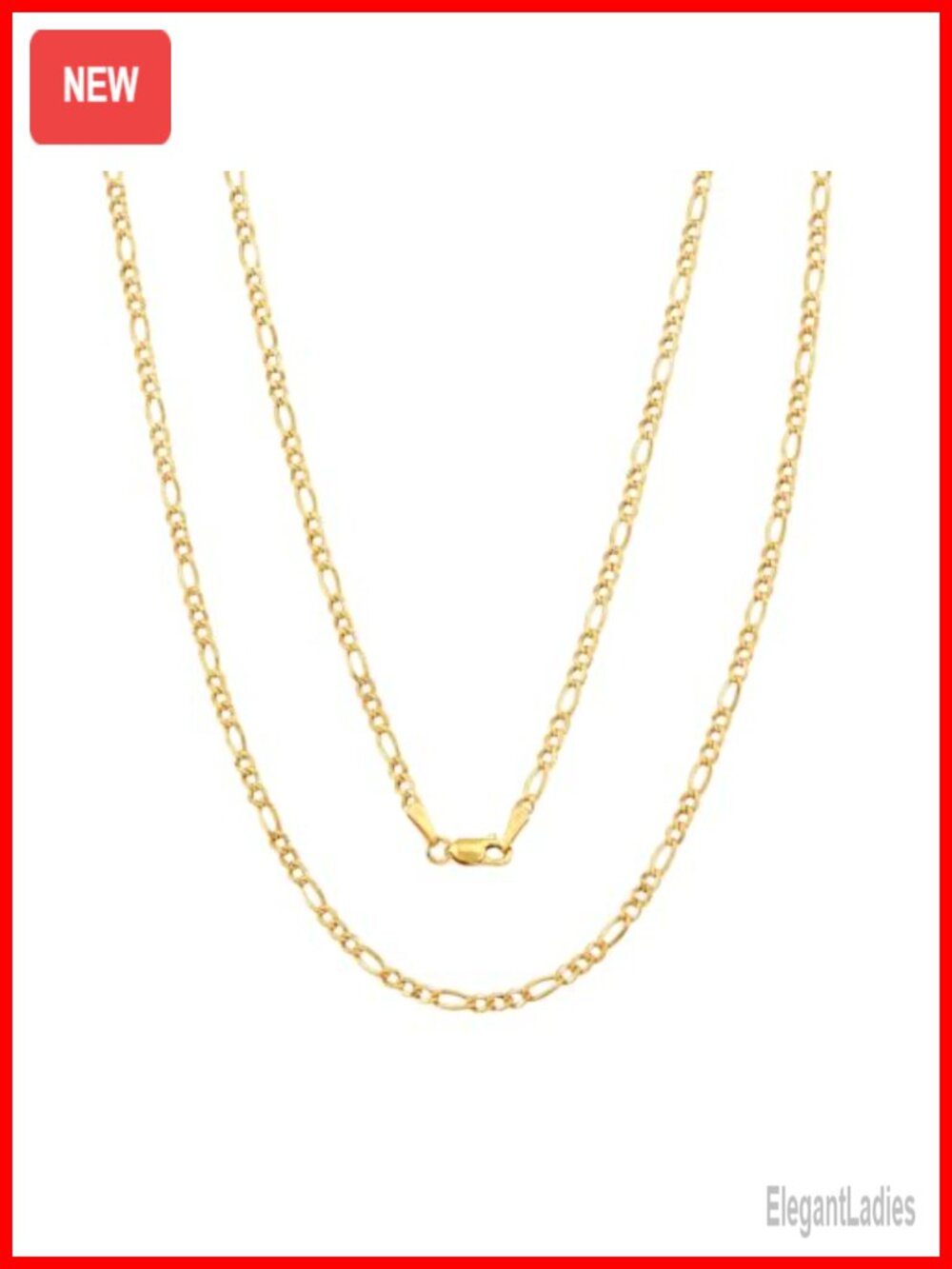 14K Real Gold Figaro Chain Necklace Lobster Clasp Unisex